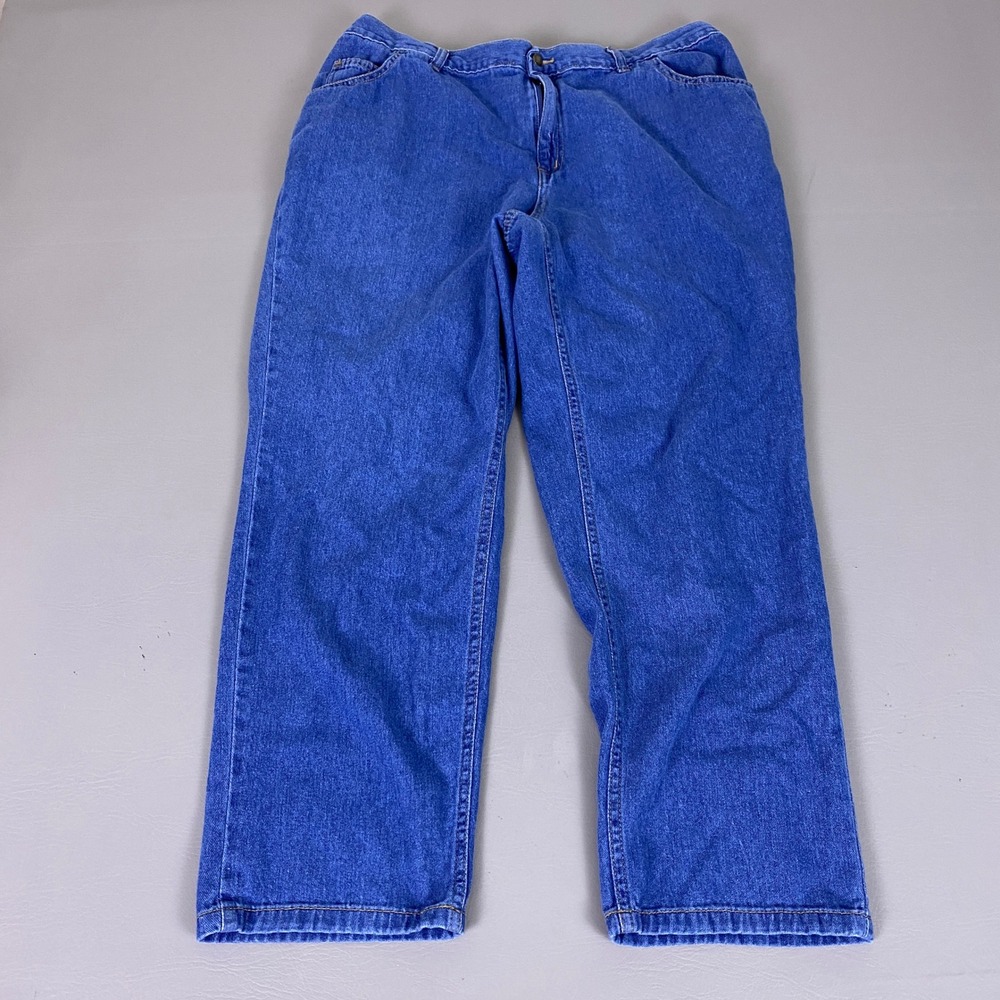 Woman Within Pull on Jeans Women's 18W Petite Blue Straight Leg High Rise Cotton